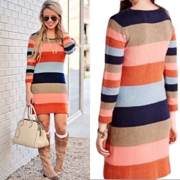 Isabella Sinclair Size M Lambs Wool Cotton Pink Navy Women Knit Sweater Dress - Picture 1 of 13